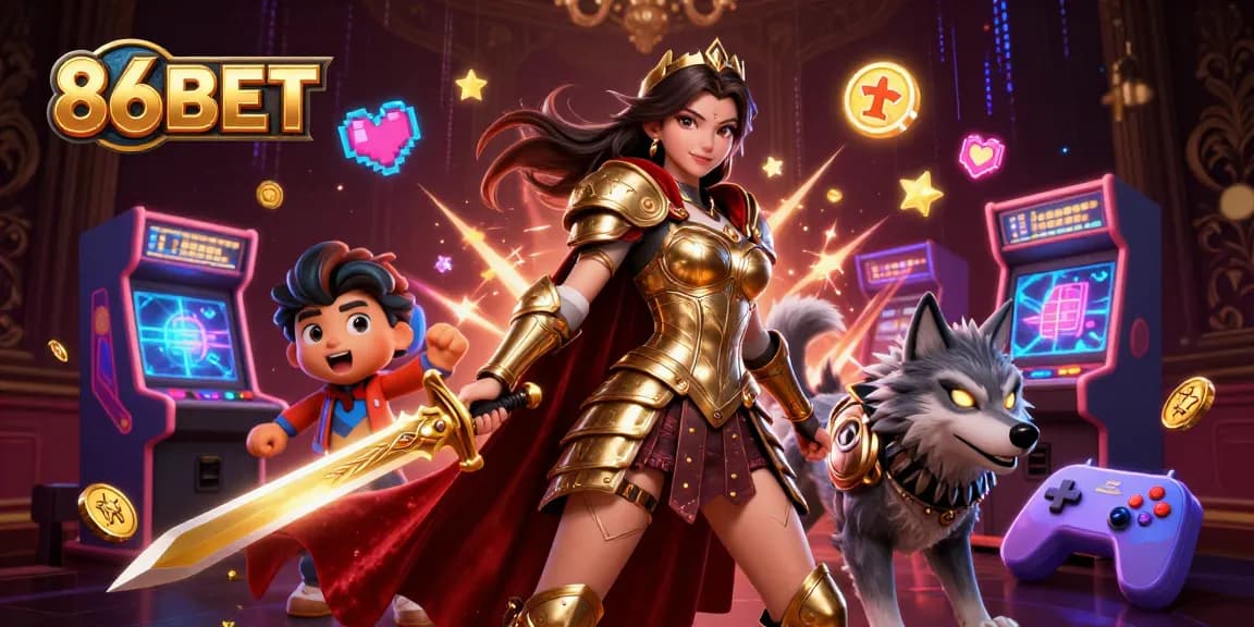 Experience thrilling gaming action at 86BET with stunning visuals of casino elements and adventure.