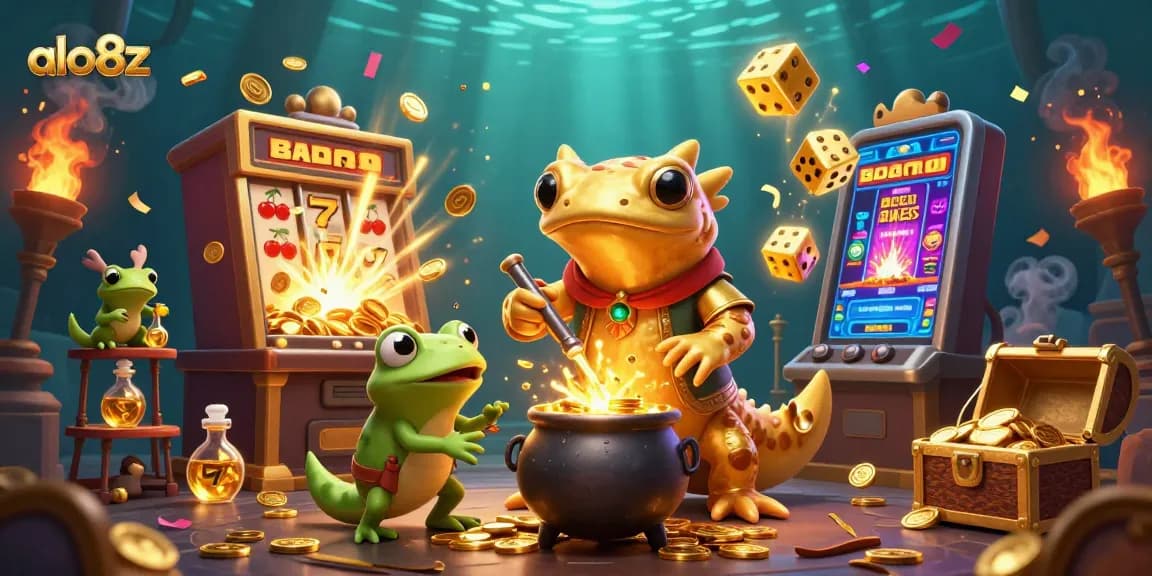 Engage with the thrilling world of alo8z through a vibrant casino scene featuring golden characters and dynamic jackpot elements.