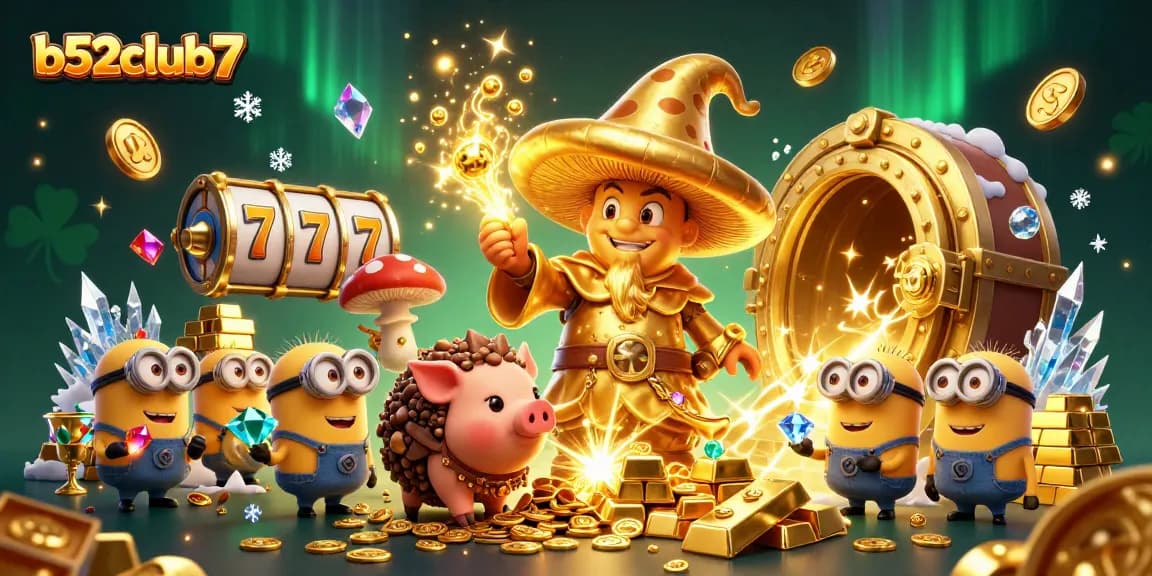 Heighten your gaming experience at b52club7 with a vibrant 3D casino scene featuring treasures and magic.