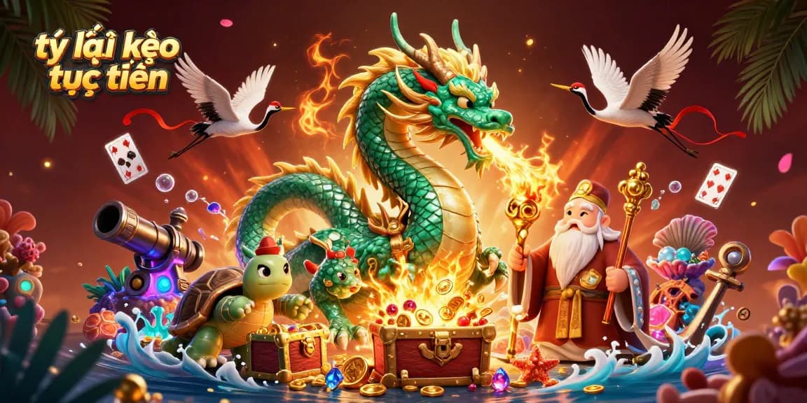 Experience thrilling tỷ lệ kèo trực tuyến as the emerald dragon breathes fire, surrounded by vibrant gaming elements.