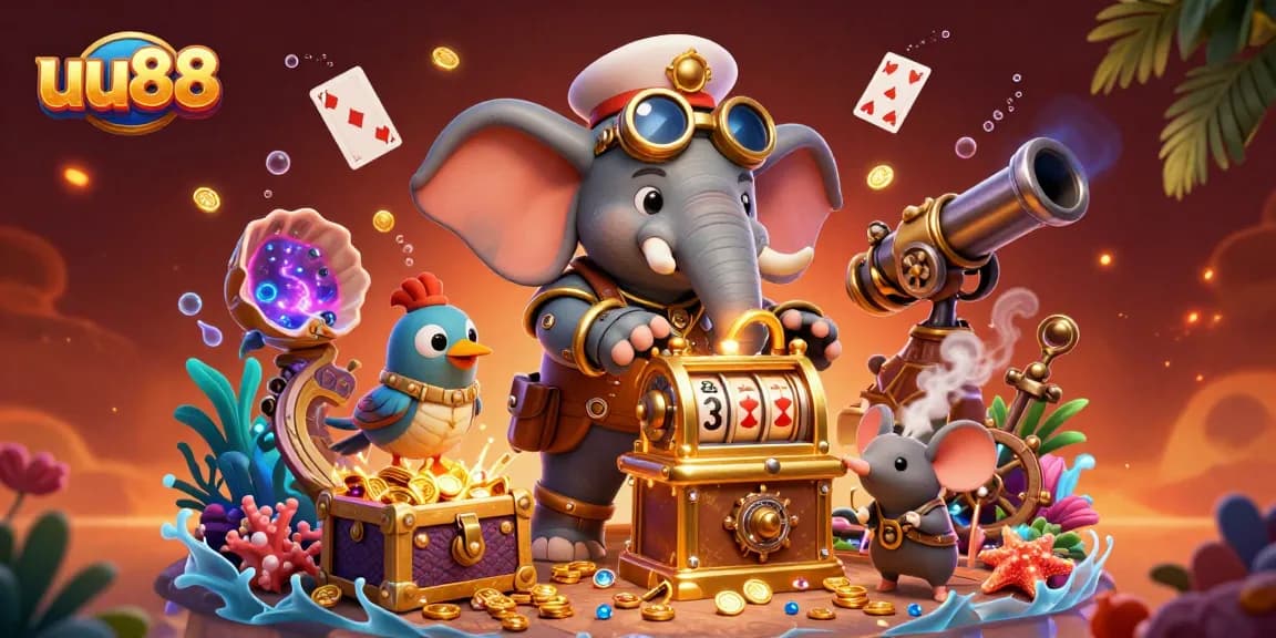 Experience the thrill of uu88 gaming with a steampunk elephant operating a golden slot machine.