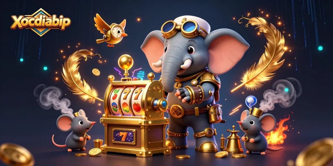 Spin to win at xocdiabip with a steampunk elephant and vibrant slot machine!
