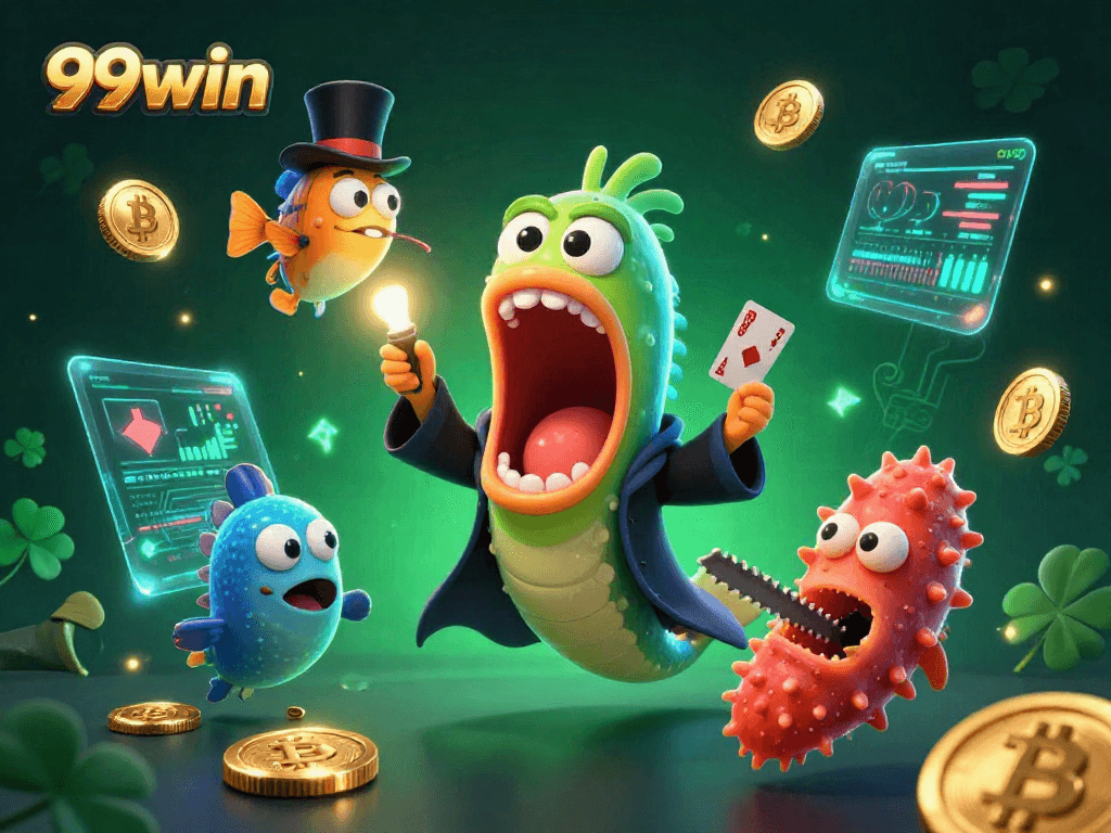 Experience thrilling card tricks at 99win with a vibrant sea creature cast in this artistic 3D illustration.
