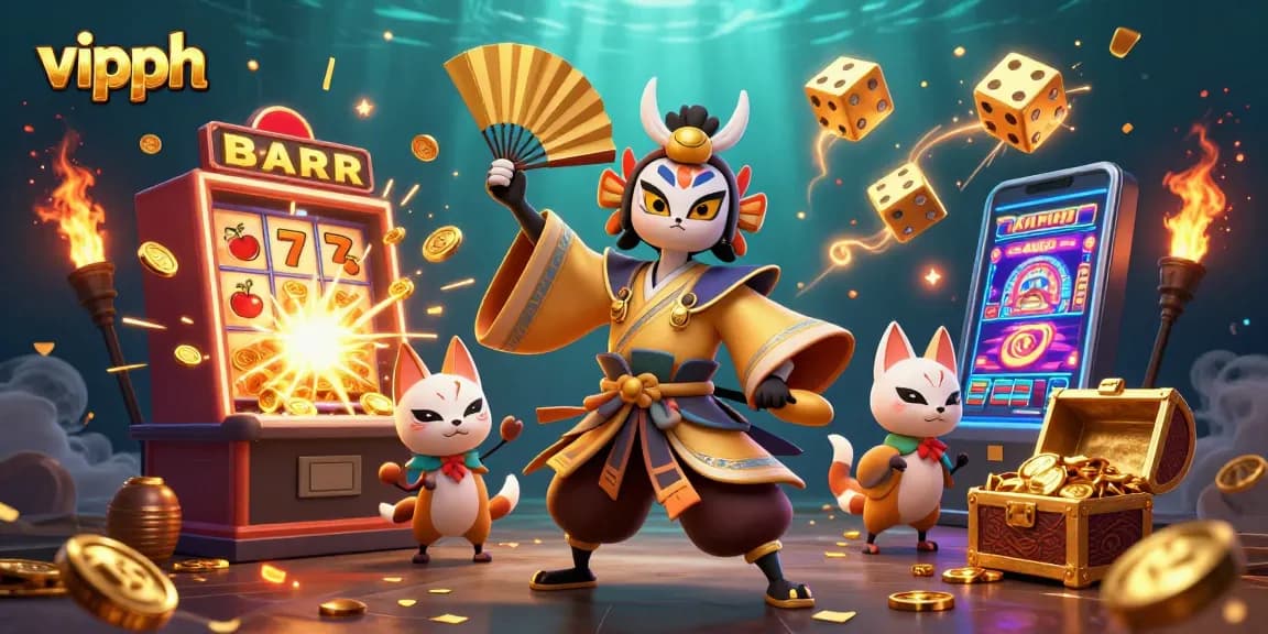 Experience the excitement of vipph with a vibrant scene of casino-themed 3D characters and game elements.