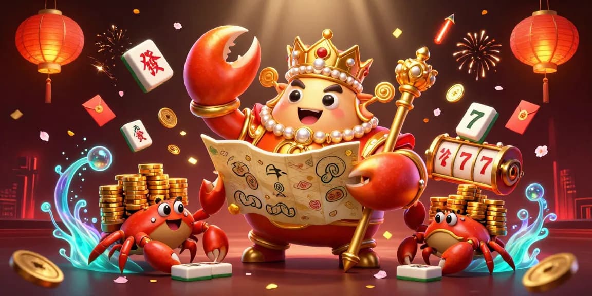 Engage in winning strategies with rodipet's vibrant casino-themed illustration featuring a golden crab emperor.