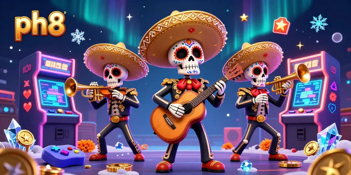 Experience thrilling gameplay at ph8 with a vibrant Day of the Dead-themed casino illustration.