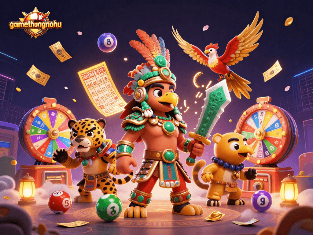 Experience the excitement of gamethuongnohu with vibrant lottery elements and dynamic characters.
