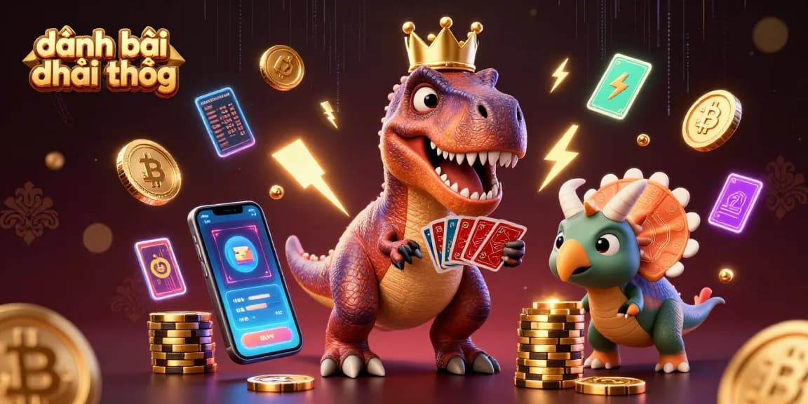 Engage in đánh bài đổi thưởng with colorful characters shuffling cards and stacking chips in a vibrant 3D casino.