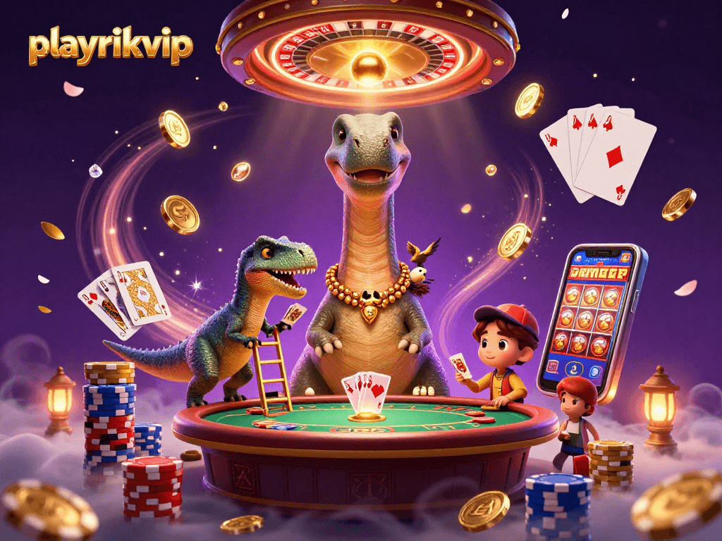 Experience playrikvip's vibrant casino adventure with dynamic characters and exciting gambling elements.