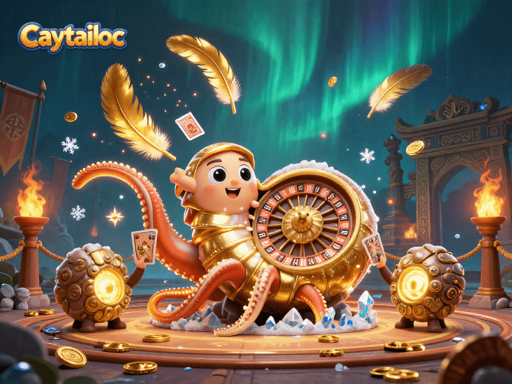Experience the excitement of caytailoc with a vibrant 3D illustrated jackpot scene featuring unique casino elements.