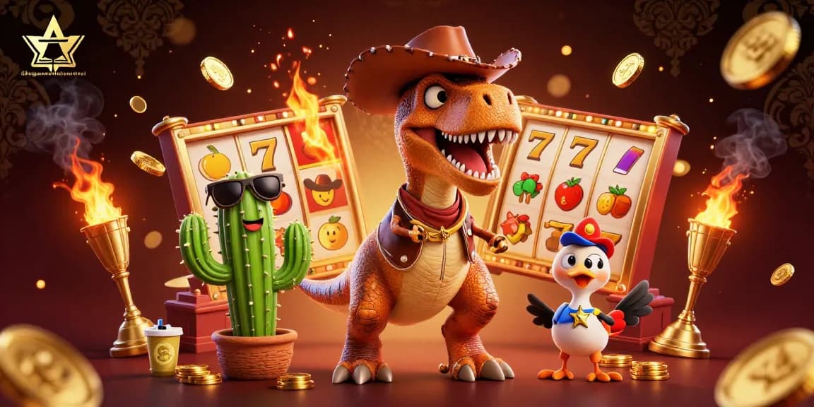Experience thrilling spins with taigamebaidienthoai's vibrant slots featuring T-Rex and lucky elements.