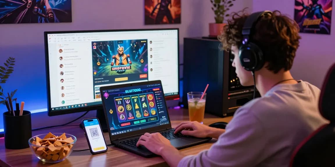 SLOT7000 gaming setup showcasing vibrant online betting interface with QRIS payment.