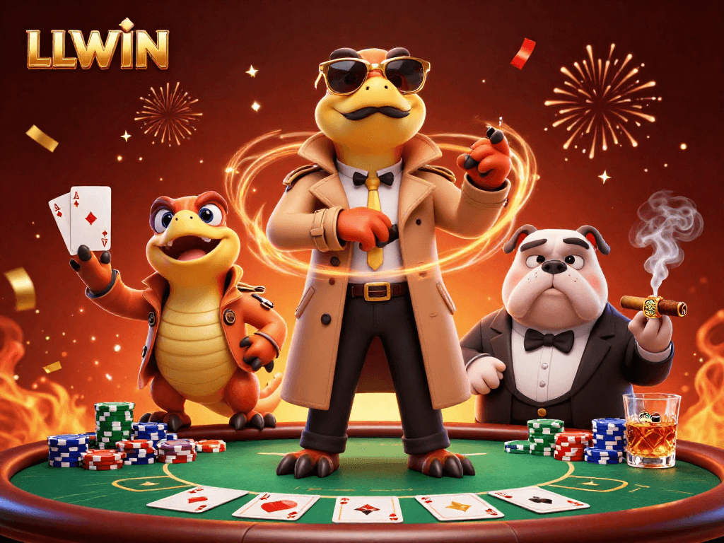 LLWIN raptors amusingly disguising to enter a VIP lounge amidst dramatic casino elements.