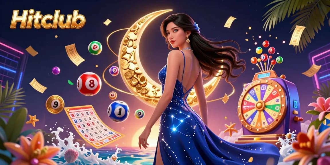 Hitclub showcases a dynamic gambling scene with vibrant elements and a photorealistic character, inviting players to engage.