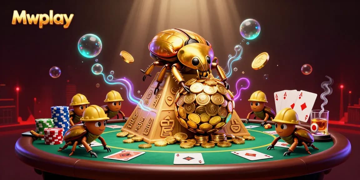 Engage with Mwplay's thrilling gaming experience featuring golden beetles and poker elements!