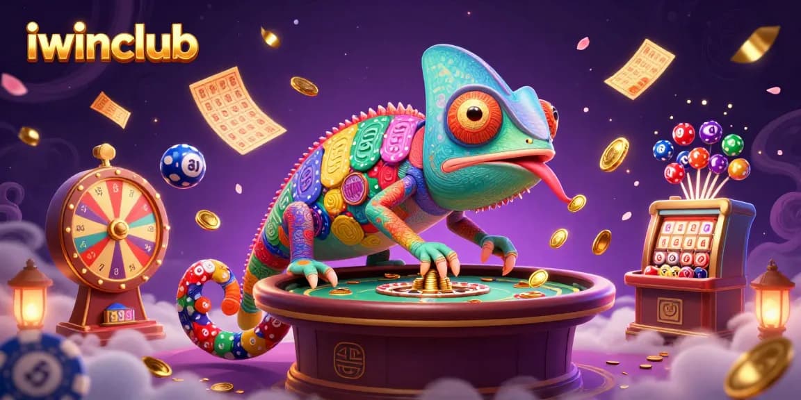 Engage with the vibrant game world of iwinclub, featuring colorful lottery elements and a dynamic casino atmosphere.