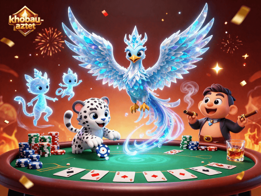 Engage with khobau-aztec as an ice phoenix and snow leopard bring the poker night alive.