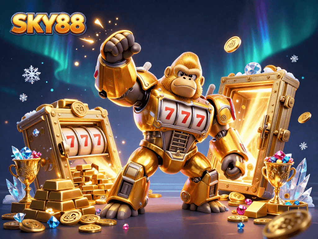 Experience thrilling wins with SKY88 in a vibrant, explosive casino adventure scene.