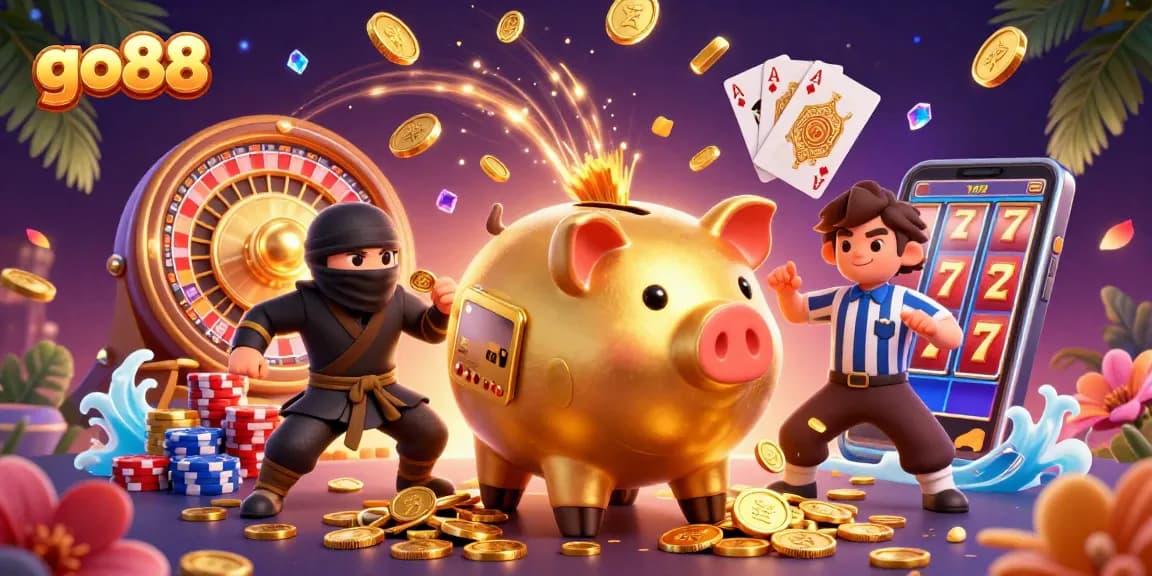 Go88 brings vibrant casino excitement with dynamic characters and rich treasure elements.