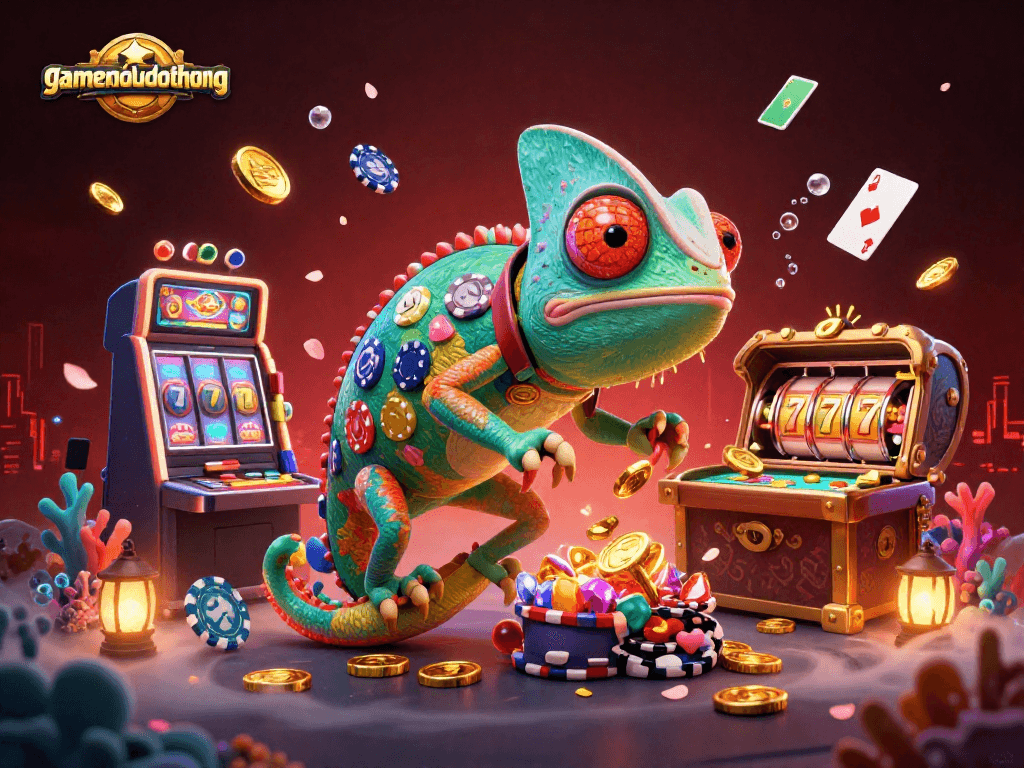 Win jackpots effortlessly in gamenohudoithuong's vibrant 3D casino adventure illustration.