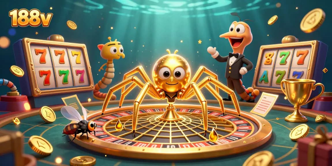 Experience the thrill of 188v as the golden spider spins a roulette web over a world of slots and jackpots