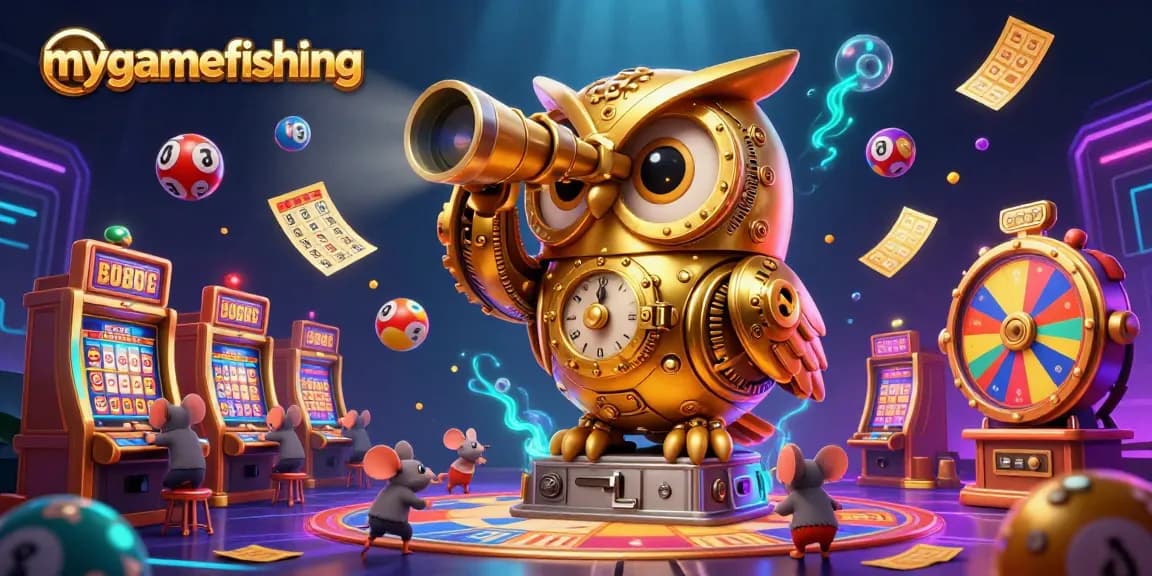 Engage with mygamefishing through a lively casino scene with vibrant characters and dynamic game elements.
