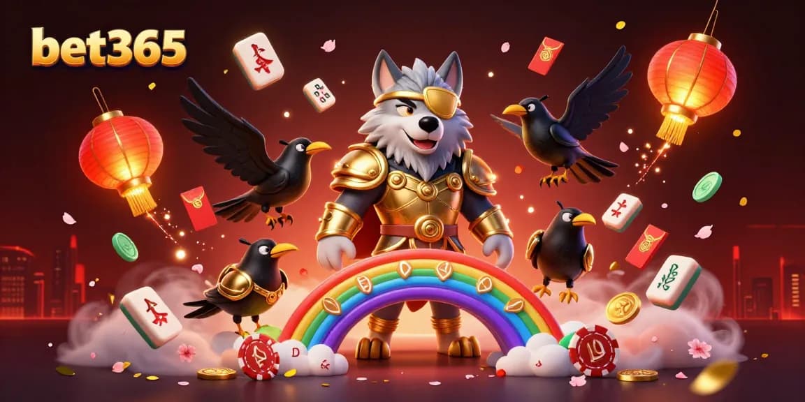 Experience the excitement of betting with bet365 showcased in a vibrant 3D illustration featuring Odin and his ravens amidst a glowing casino-themed world.
