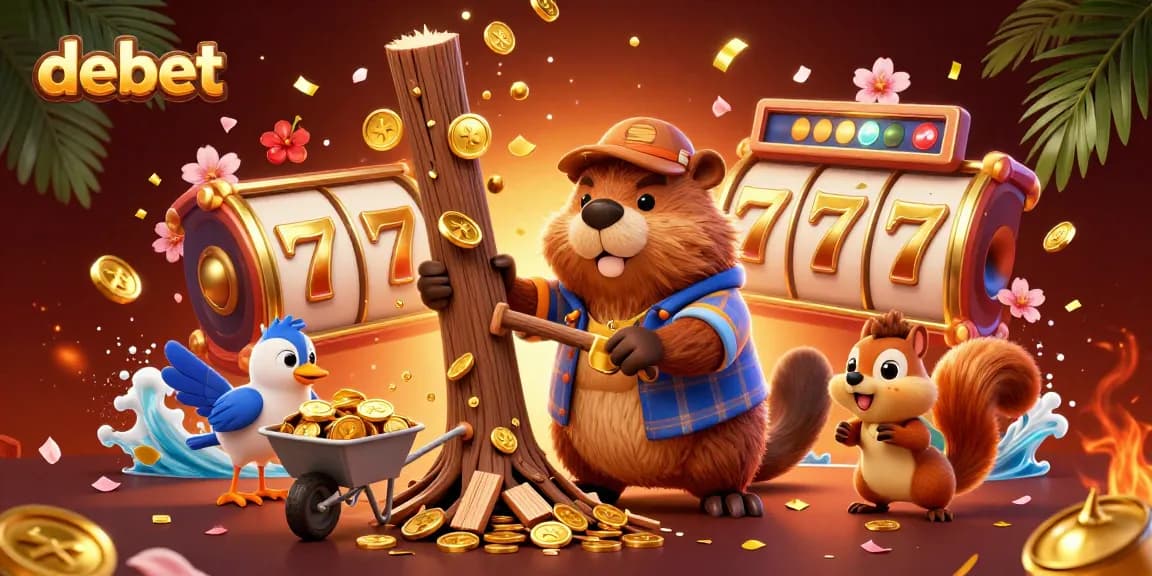 Experience the thrill of debet as a beaver earns golden coins in a vibrant casino setting.