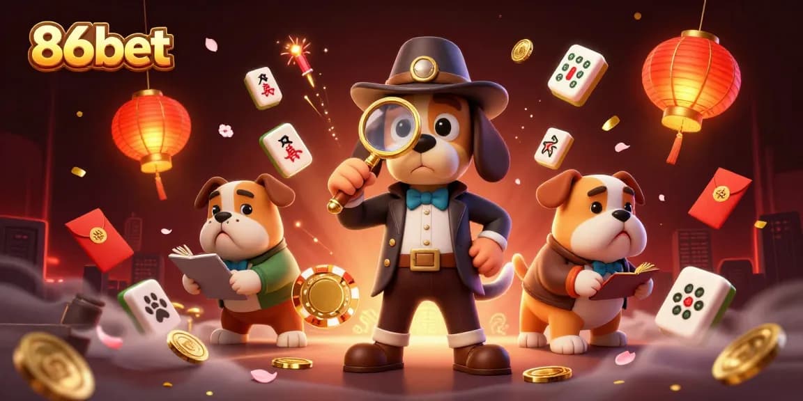 Experience thrilling gaming moments at 86bet with a detective dog uncovering poker clues.
