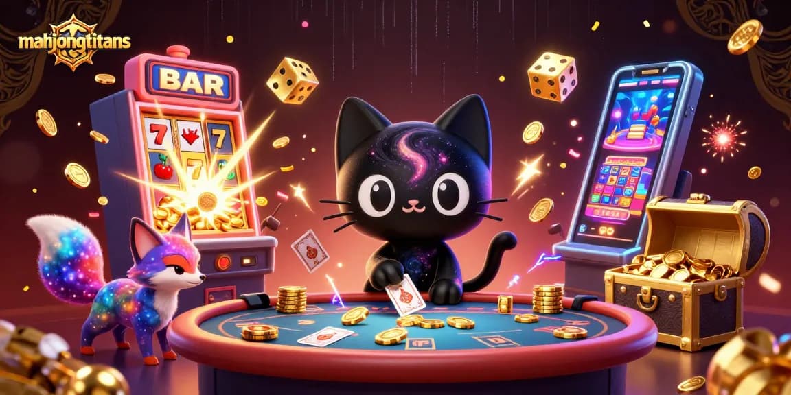 Engage with mahjongtitans at a lively 3D cosmic casino featuring vibrant characters and exciting gameplay.