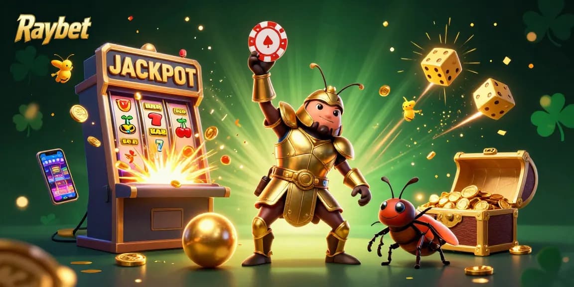 Experience excitement at Raybet with this vibrant jackpot illustration featuring a winning beetle.