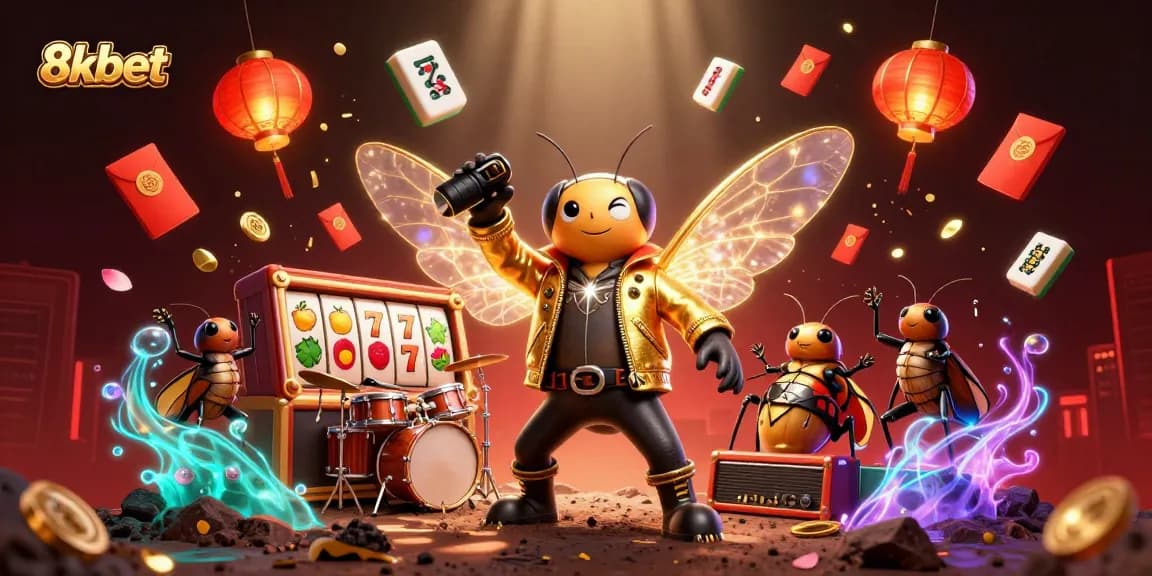 Experience exciting casino action with 8xbet's vibrant 3D illustration featuring dynamic characters and gaming elements.