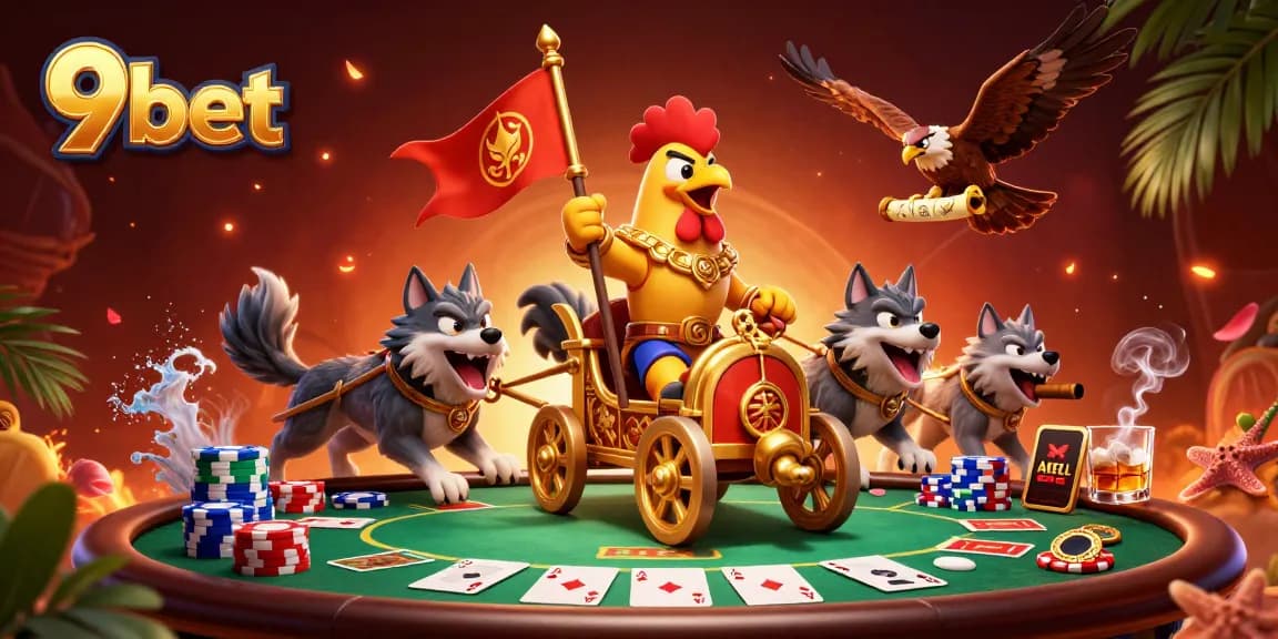 Experience thrilling gaming with 9bet's dynamic casino scene featuring poker action and vibrant characters.