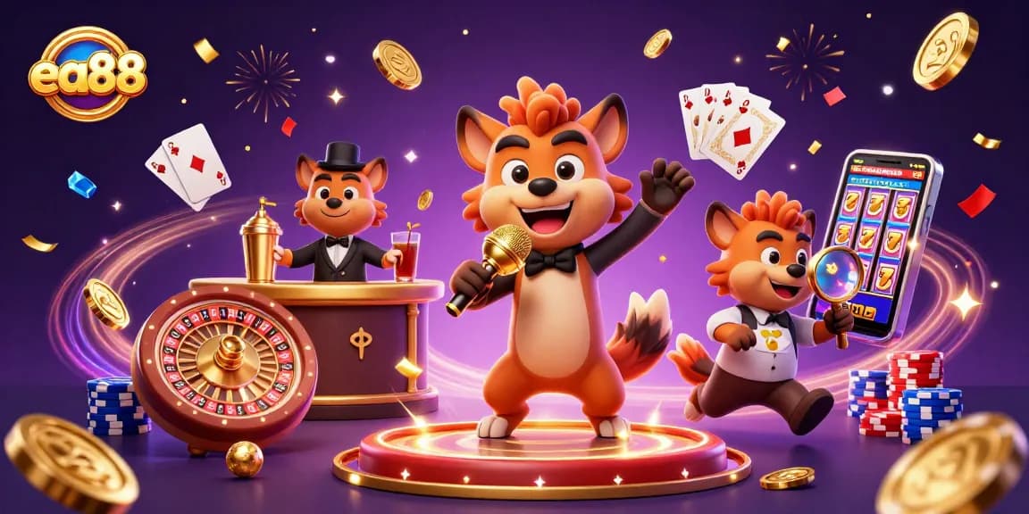 Experience the thrill at ea88 casino with lively hyena characters amidst cascading coins and vibrant visuals.
