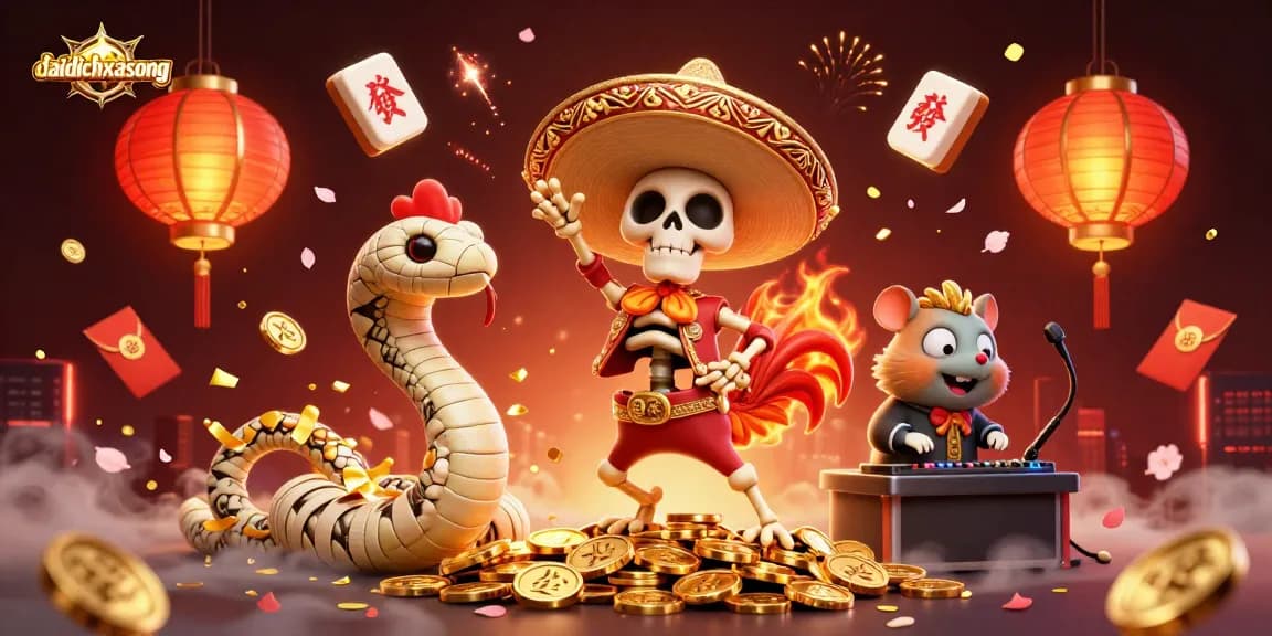 Engage in thrilling victories with daidichxacsong as vibrant characters celebrate amidst golden casino treasures.