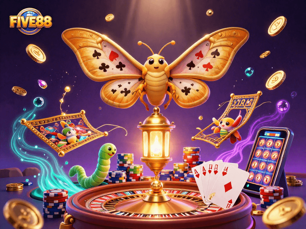Experience exhilarating gameplay at FIVE88 with a vibrant casino scene full of excitement and fortune.