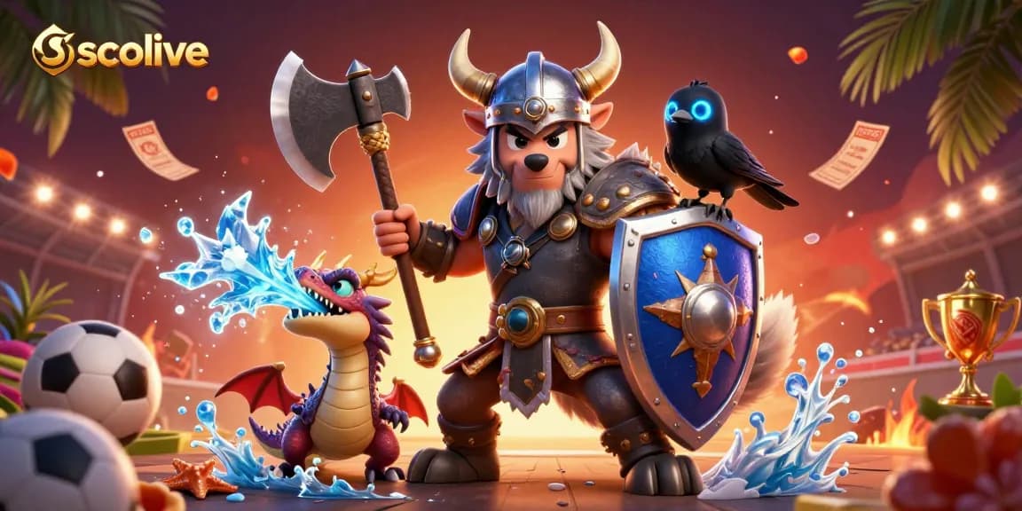 Socolive captures the excitement of sports betting with a Viking wolf warrior, fierce dragon, and dynamic betting elements.