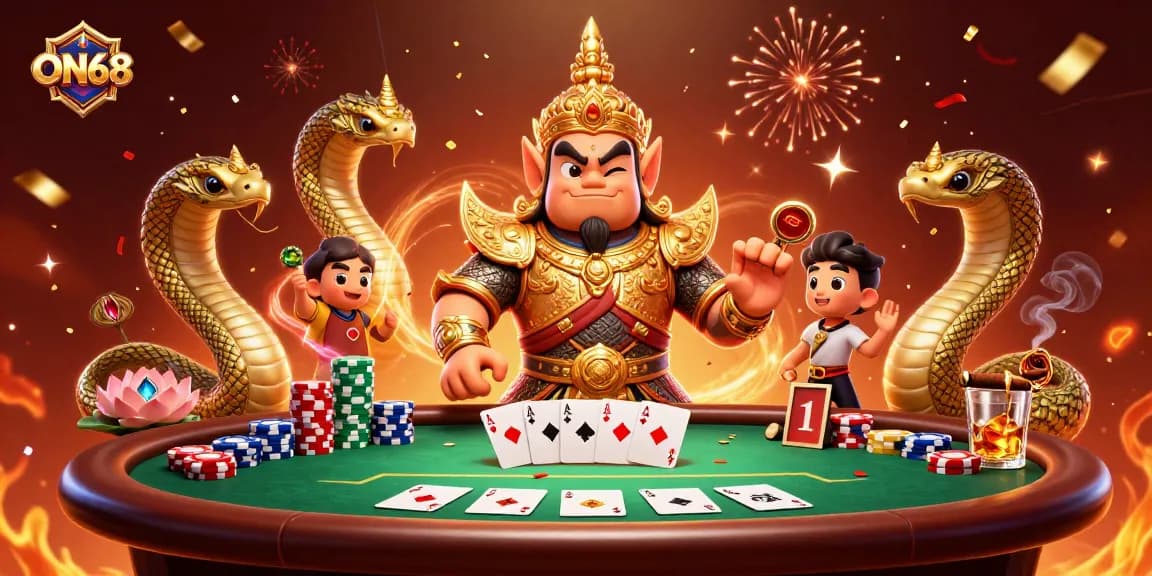 Engage in thrilling online poker games at ON68 with luxurious 3D characters and vibrant casino elements.