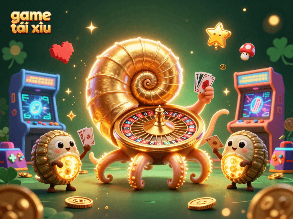 Experience thrilling gameplay in game tài xỉu with an ancient giant nautilus and glowing golden ammonite companions.