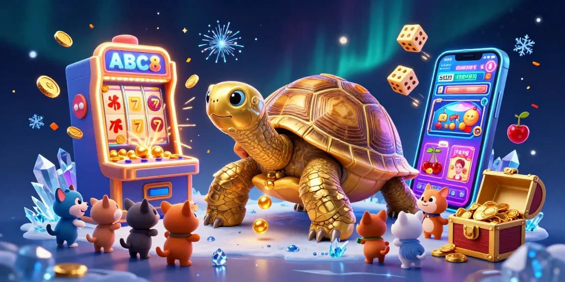 Play in the exciting casino world of ABC8 with animated golden tortoise and jackpot-filled slot machines.