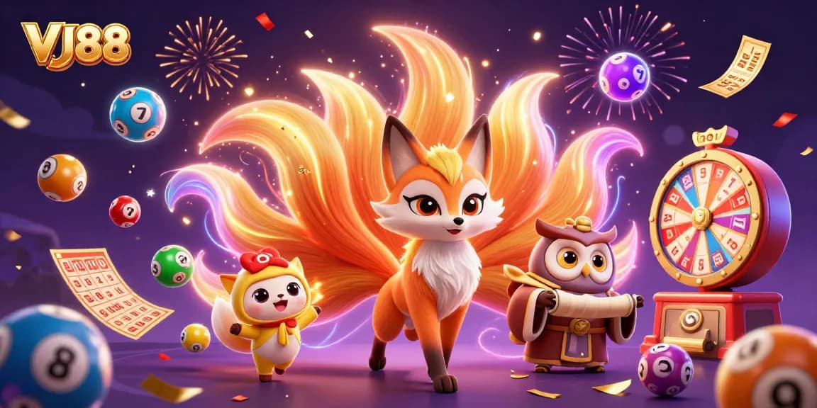 Experience the vibrant world of VJ88 lottery games amidst dazzling characters and dynamic elements.