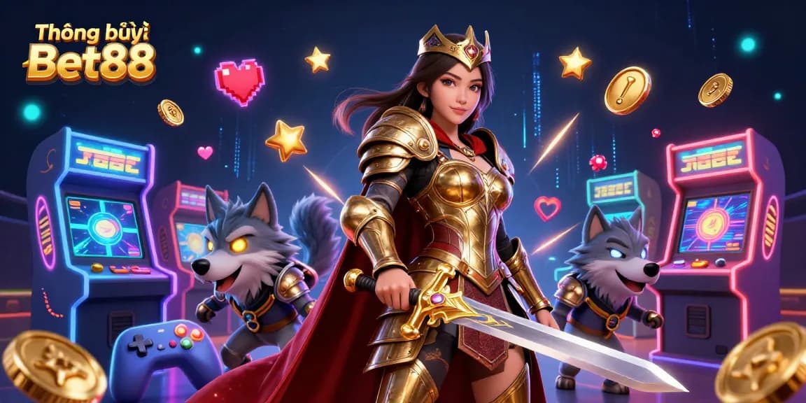 Experience Thương hiệu Bet88 with immersive casino gaming adventure, showcasing vibrant 3D characters and arcade elements.