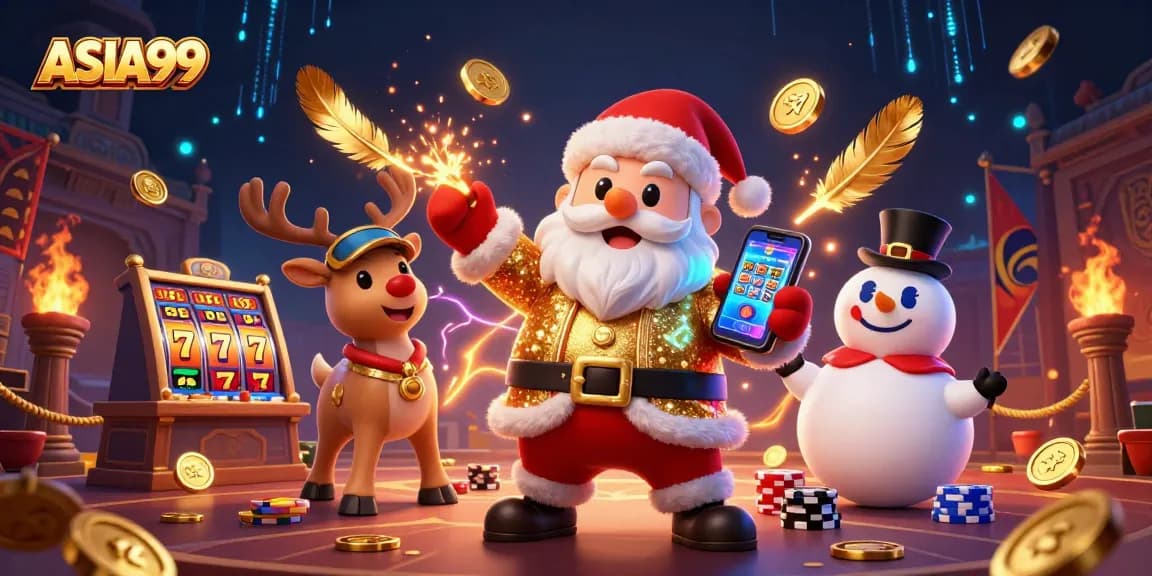 Spin to win big with ASIA99's vibrant 3D casino illustration featuring jackpot slots.