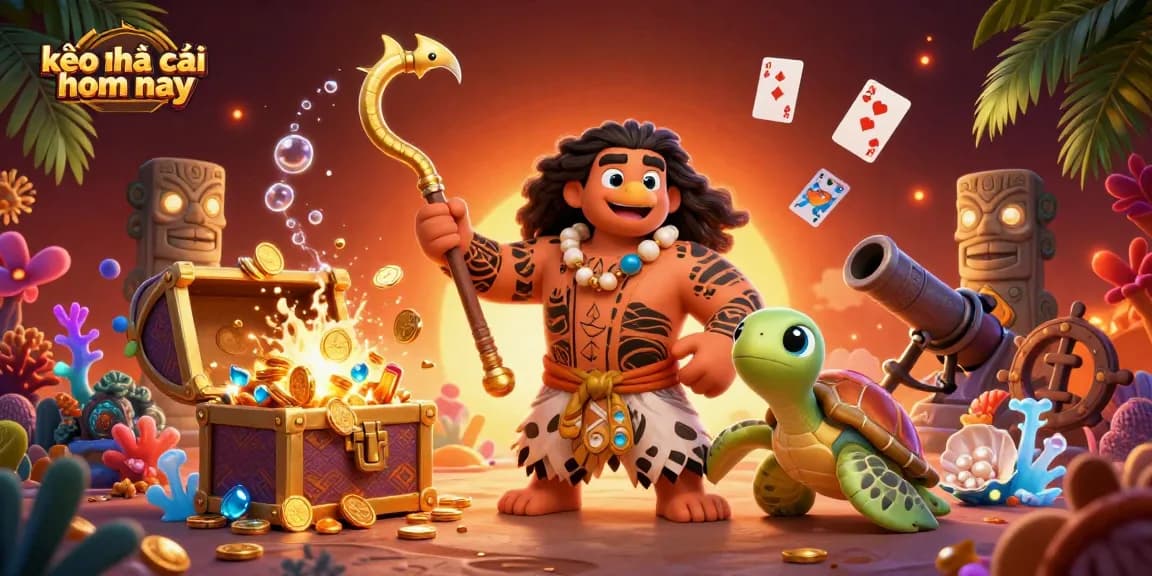 Engage in kèo nhà cái hôm nay with vibrant 3D illustration of a demigod and treasures.