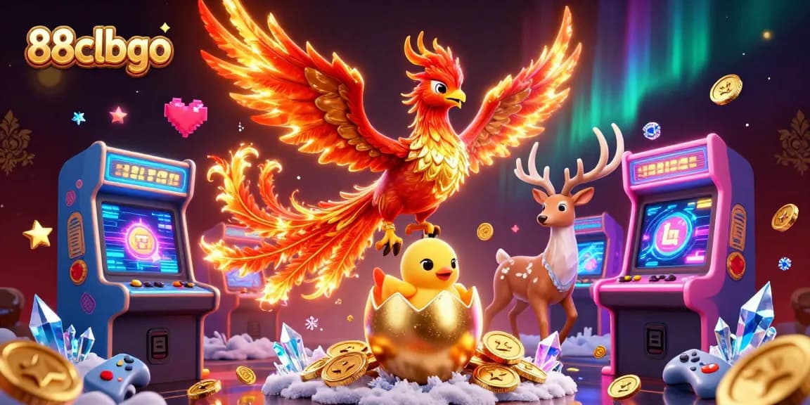 Experience thrilling gameplay with 88clbgo as a fire phoenix and mystical stag take over a vibrant casino scene.