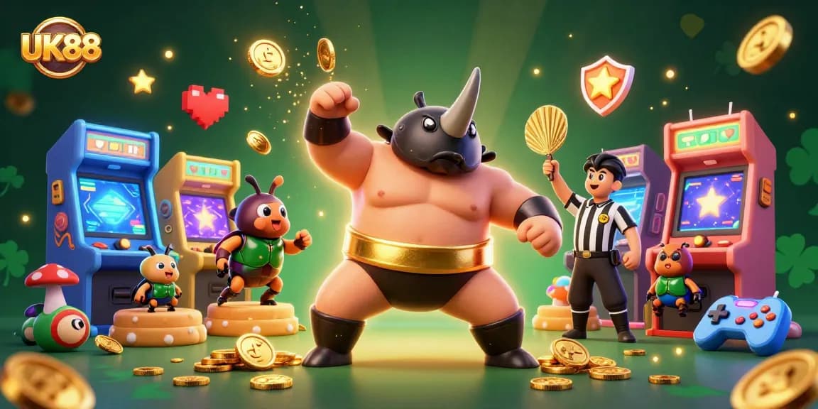 Experience exhilarating gameplay at UK88 with a thrilling casino scene featuring cheerful characters and vibrant elements.