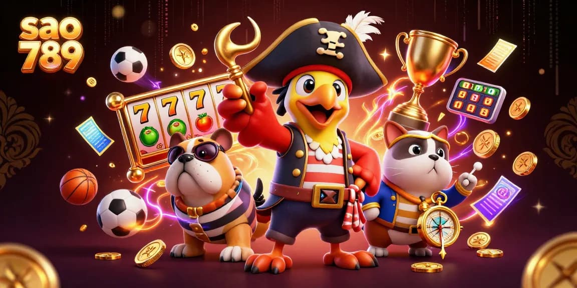 Simplify your play at Sao 789 with vibrant slot reels, golden jackpots, and lively casino characters.