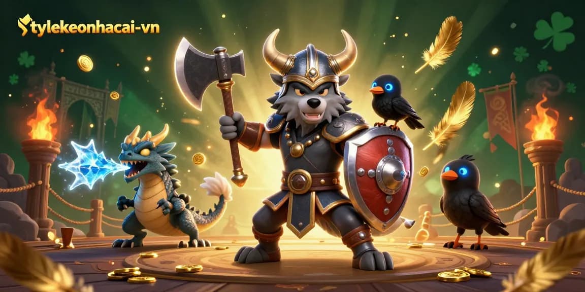 Engage with tylekeonhacai-vn's thrilling features in this vibrant 3D casino scene.