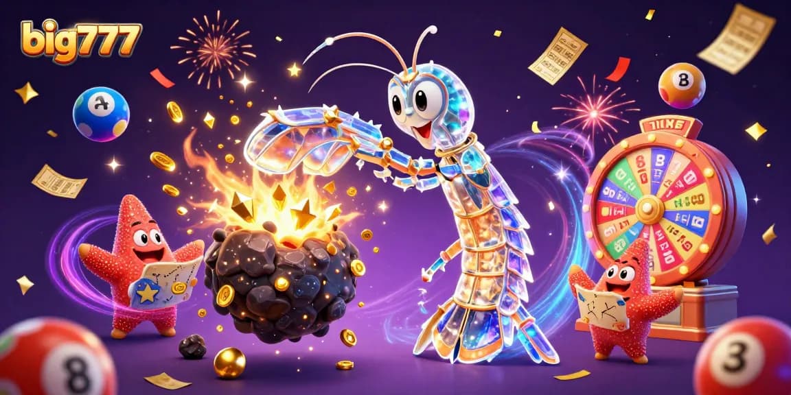 Engage with big777's vibrant gaming world through a dynamic 3D illustration of a samurai mantis shrimp.