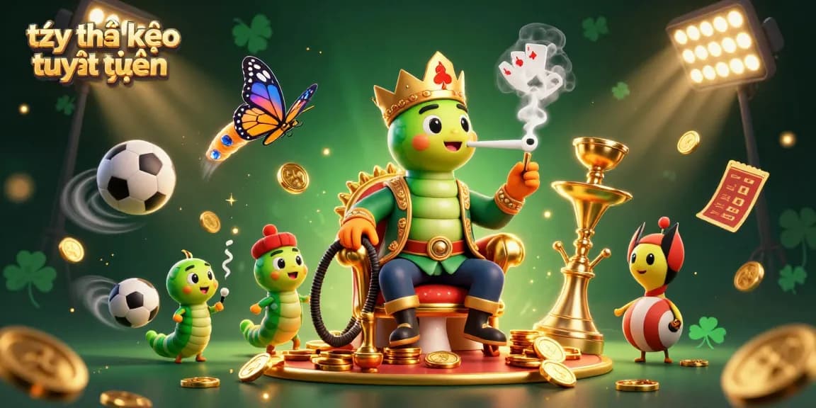 Experience the dynamic world of tỷ lệ kèo trực tuyến with vibrant sports elements surrounding a sultan caterpillar figure.